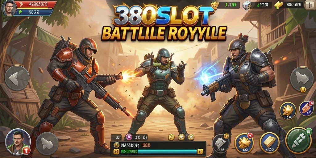Tangkapan layar utama 380SLOT menampilkan aksi seru di medan perang Battle Royale.