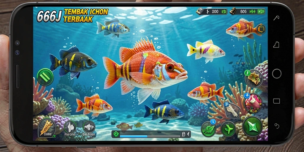 Tampilan menarik game Tembak Ikan 666J dengan aksi memancing yang mendebarkan.