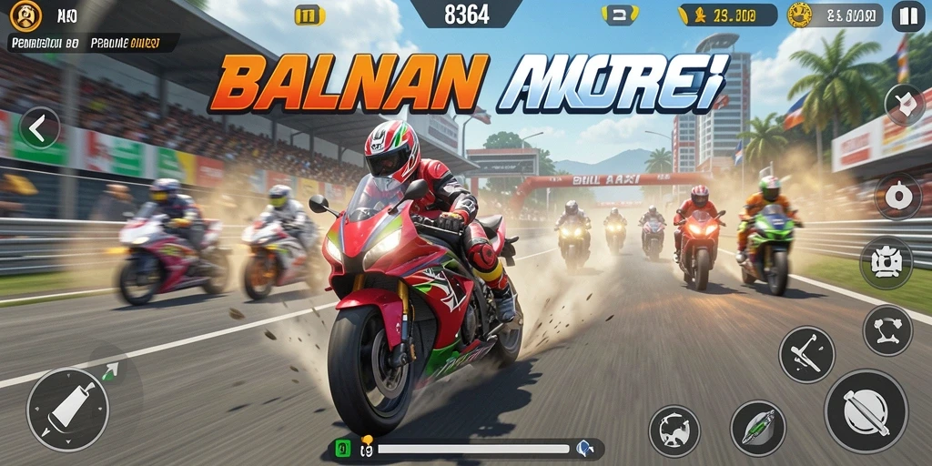 Screenshot 8364 menampilkan aksi balapan motor yang intens.