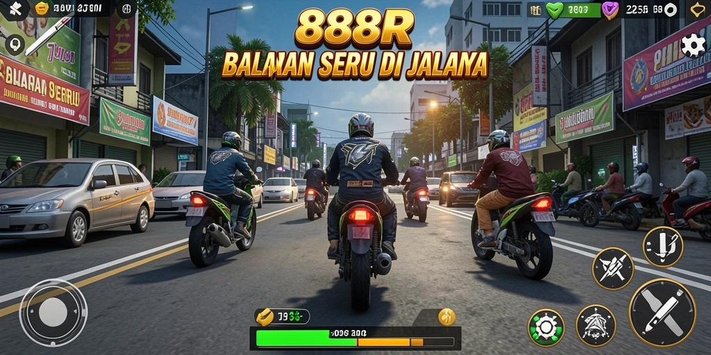 Screenshot gameplay 888R menampilkan aksi balapan yang mendebarkan.