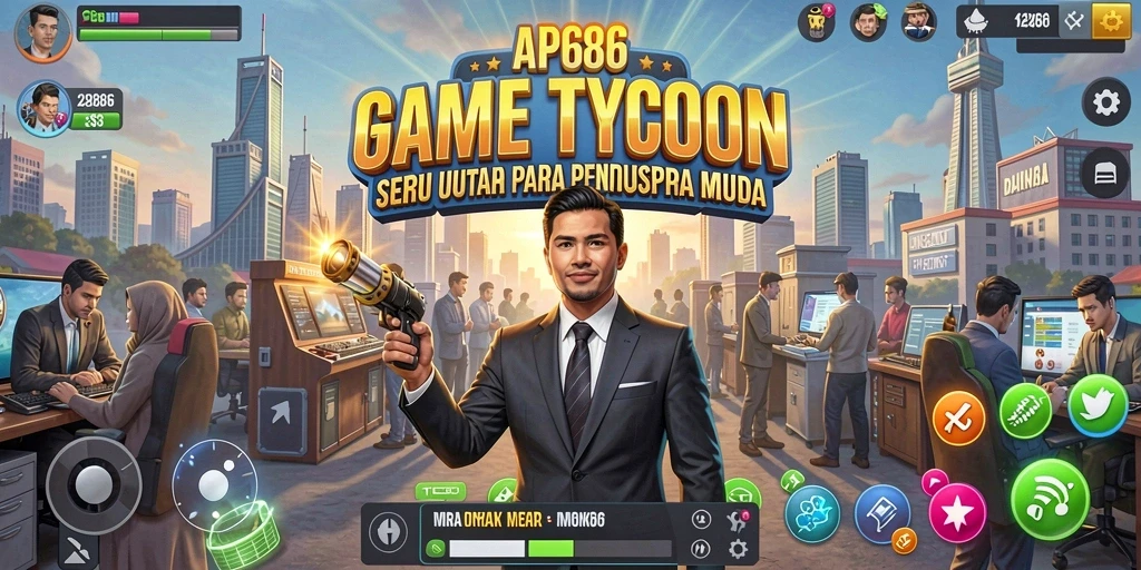Tampilan gameplay AP686 dengan berbagai bisnis yang dikelola pemain.