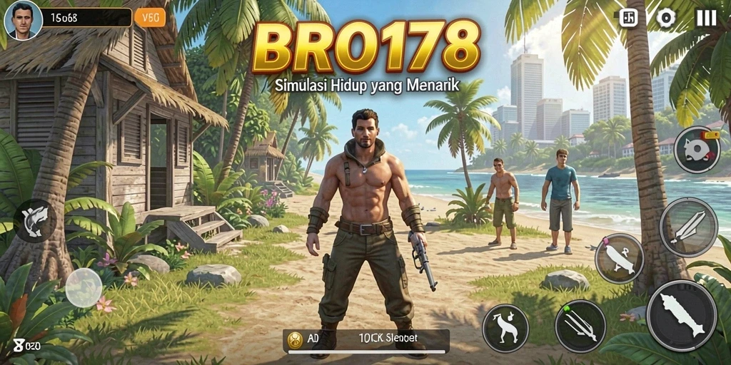 Screenshot gameplay BRO178 menampilkan interaksi sosial dan pembangunan rumah.