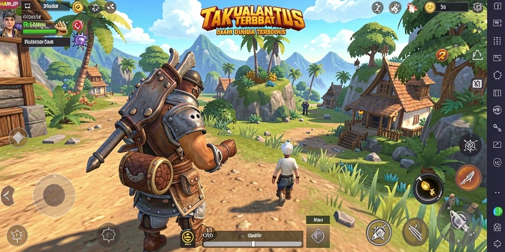 Screenshot gameplay HARAPJP menampilkan petualangan di dunia terbuka yang luas.