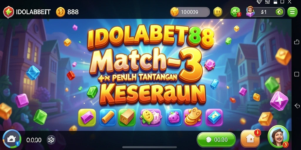 Screenshot IDOLABET88 menampilkan gameplay Match-3 yang seru dan penuh warna.