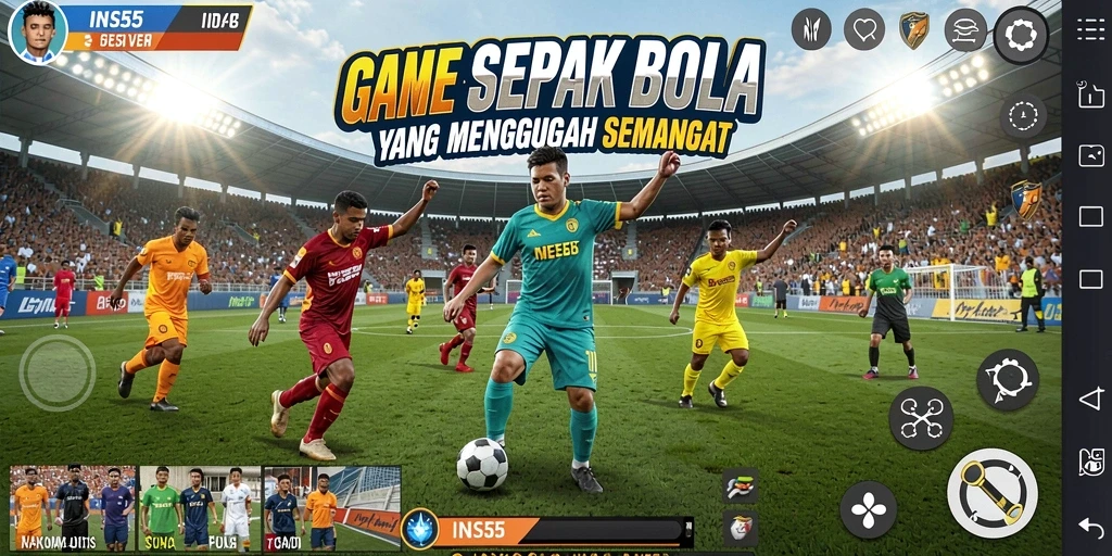 Tampilan gameplay INS55 yang menegangkan di lapangan sepak bola.