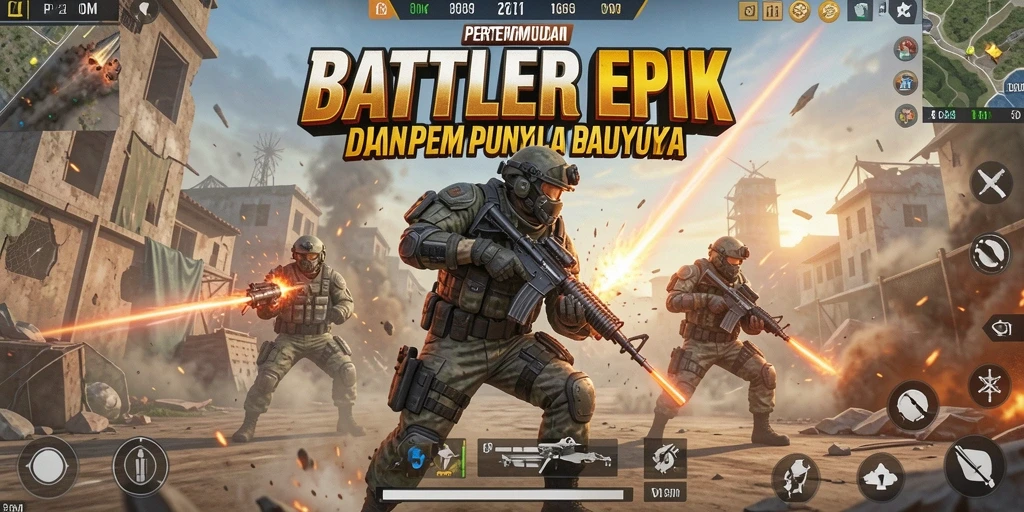 Screenshot utama P200M menampilkan aksi seru di pertarungan Battle Royale.