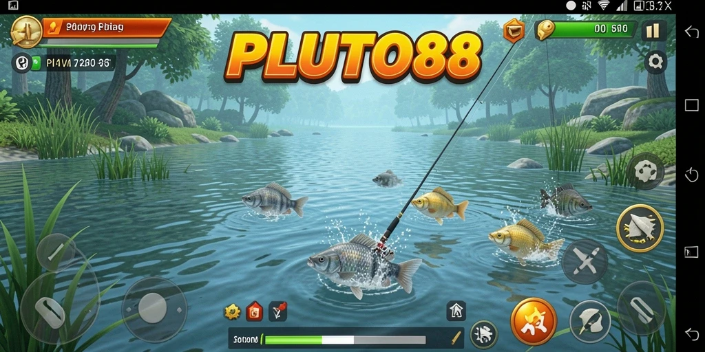 Tampilan gameplay seru dalam PLUTO88 yang menampilkan suasana memancing.