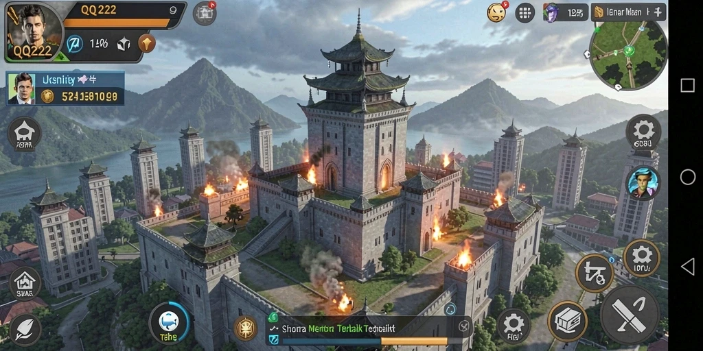 Tangkapan layar gameplay QQ222 menunjukkan aksi menara pertahanan yang seru.