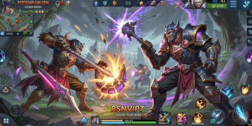 Gameplay seru RSNVIP7 di arena pertempuran MOBA.