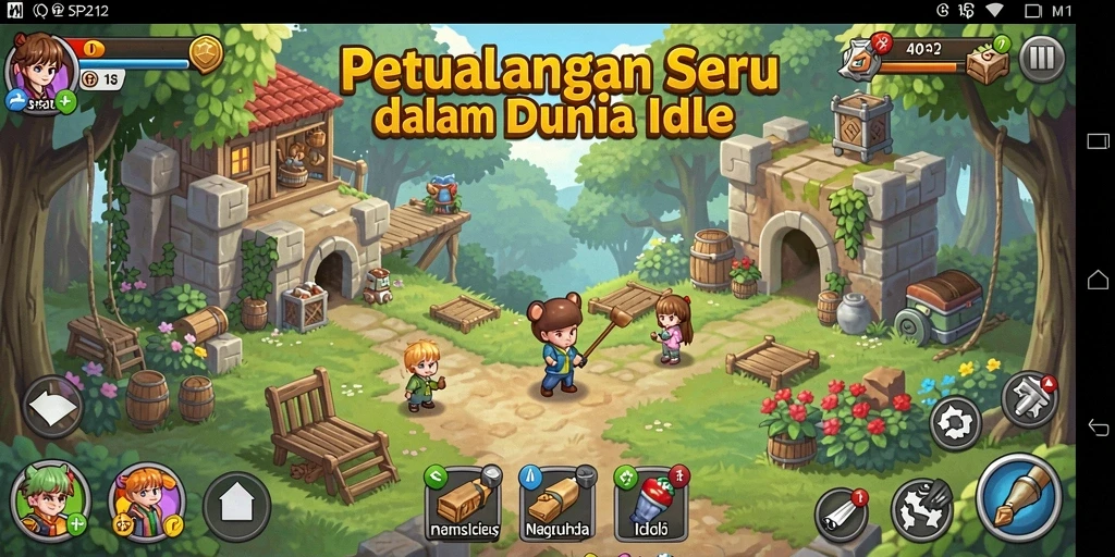 Tampilan screenshot game Idle yang menampilkan aksi pengumpulan otomatis.
