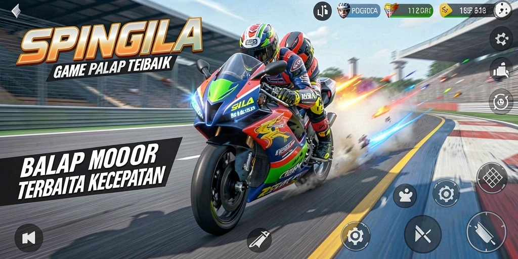 Tampilan keseruan balap motor di SPINGILA dengan grafis yang menawan.