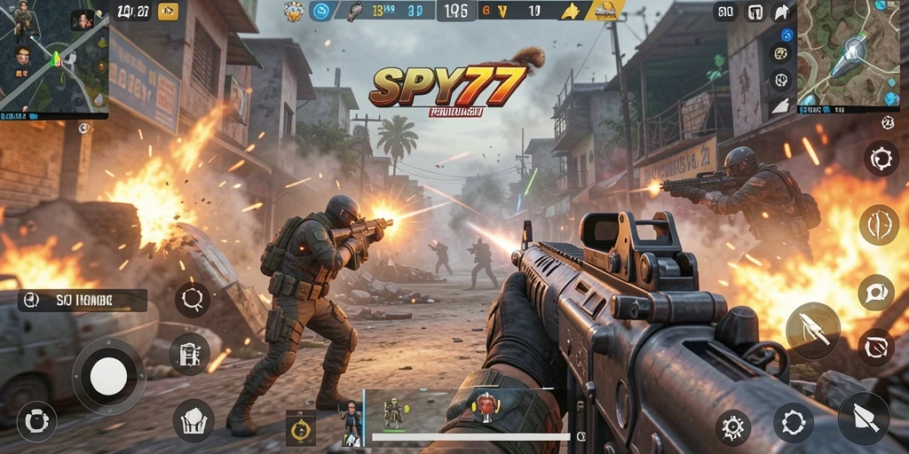 Tampilan aksi mendebarkan dalam permainan SPY77.