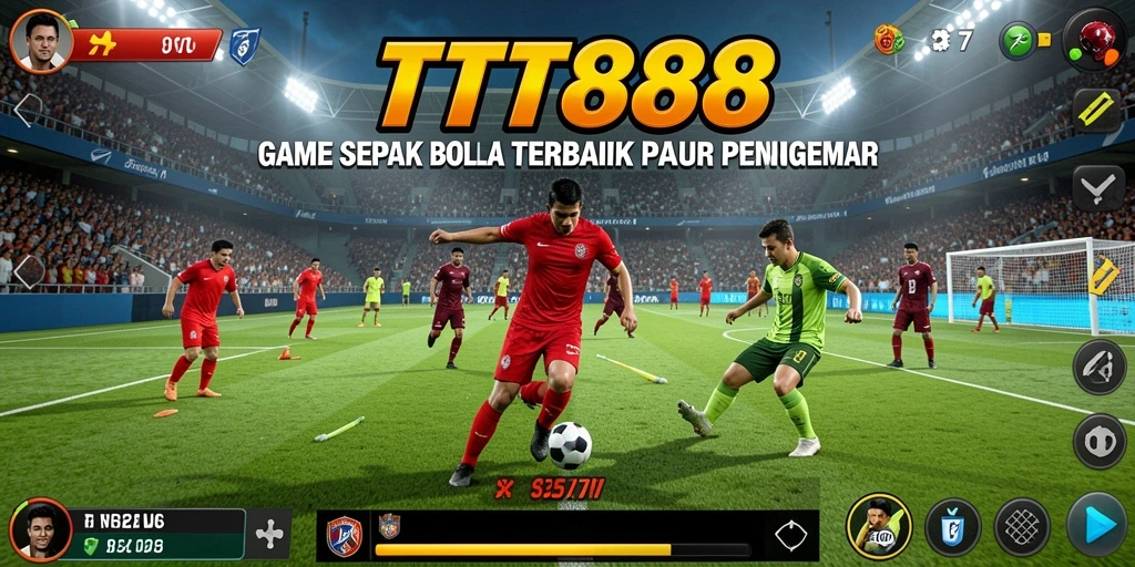 Screenshot gameplay TTT888 menampilkan aksi mendebarkan dalam pertandingan sepak bola.