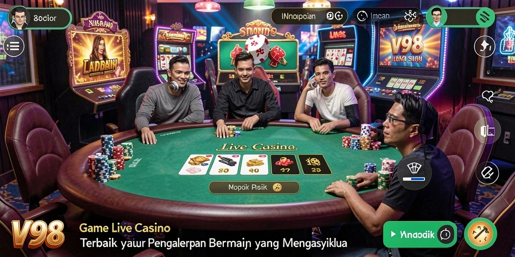 Tampilan gameplay V98 yang menakjubkan dan interaktif di Live Casino.