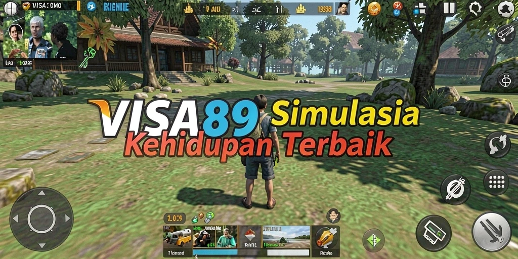 Tampilan gameplay <strong>VISA89</strong> yang menggambarkan kehidupan sehari-hari yang interaktif.
